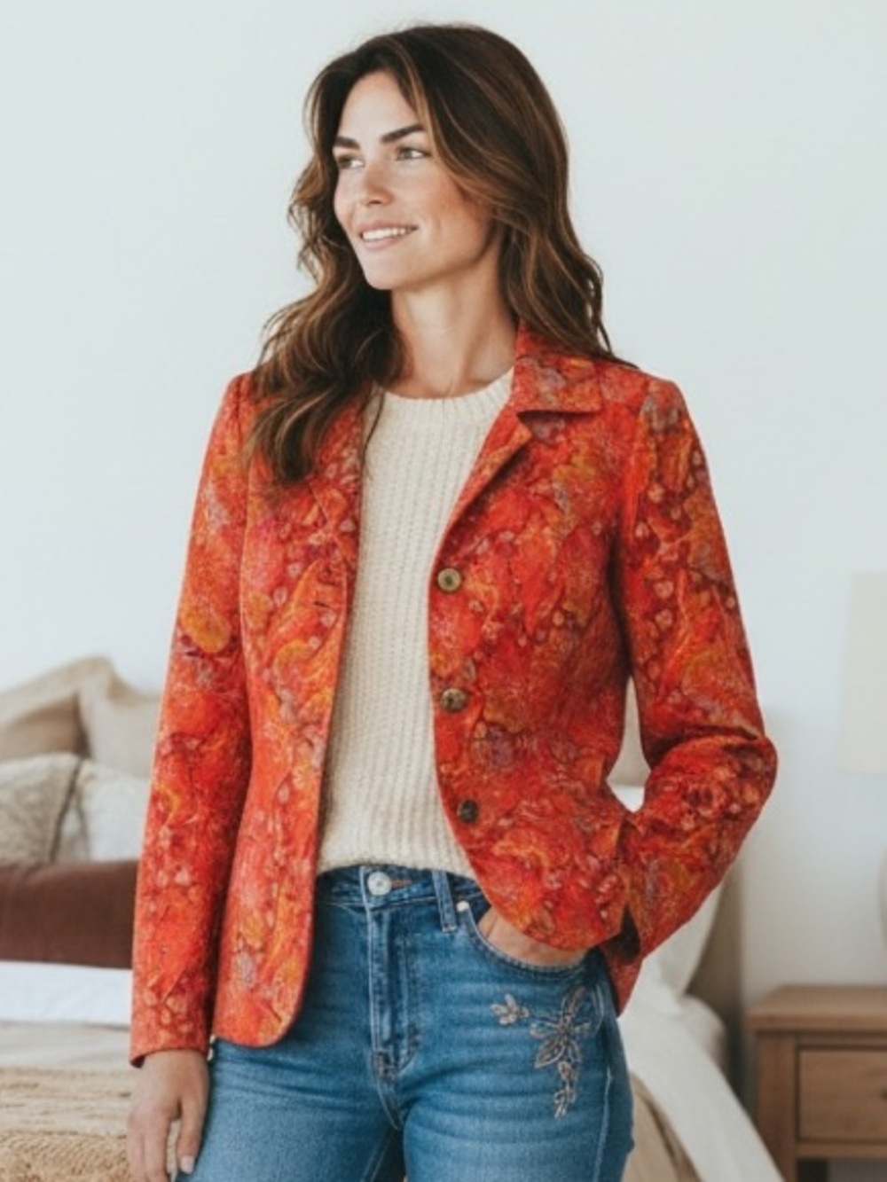 Pendleton Floral Blazer Orange Pink Size‎ L